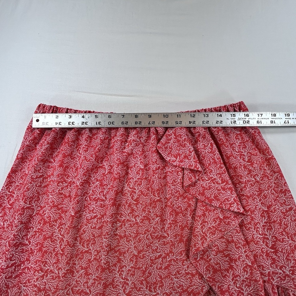 Michael Kors Red Floral Ruffle Wrap Midi Skirt L Womens Preppy - Picture 2 of 8